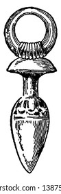 Assyrianische Ohrringe aus Assyrianischem Basrelief, Vintage-Linienzeichnung oder Graviergrafik.