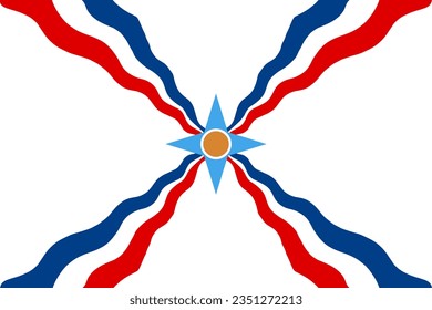 Assyrian people flag vector illustration isolated. Assyrians are an indigenous ethnic group native to Assyria. Ancient indigenous Mesopotamians of Akkad and Sumer. Modern day Iraq territory.