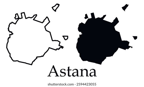 Astana city map with black border outline vector