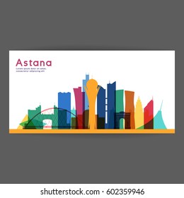 Astana colorful architecture vector illustration, skyline city silhouette, skyscraper, flat design. 