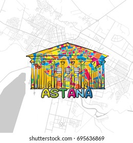 Astana, Kazakhstan, Colorful Map Sign, print design icon for Wall Art, Gift and Greeting Card