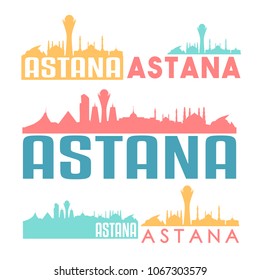 Astana Kazakhstan Flat Icon Skyline Vector Silhouette Design Set.