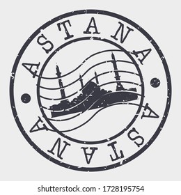 Astana, Kazakhstan Stamp Postal. Building Silhouette Seal. Passport Round Design. Famous Monument Vector Icon Retro Travel Design.