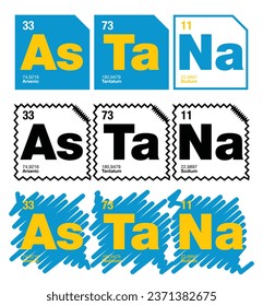 Astana. Periodische Tischelemente humor. Stoffe, Textilien, T-Shirt-Design, Muster. Tasche, Notebook-Design. Inneneinrichtung, Außendekoration. Nachricht Emoji, Messaging Designs. Farbvektordesigns.