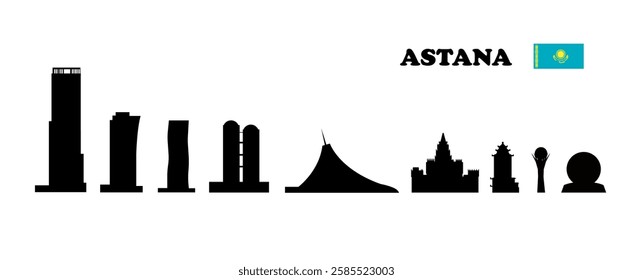 Astana. Set of skyscraper silhouettes on white background. Vector illustration