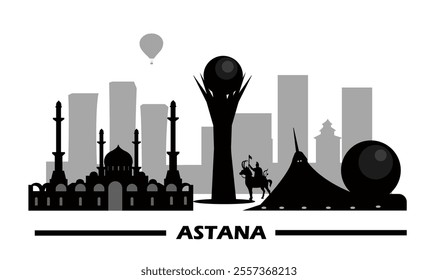 Astana skyline travel poster. Graphic vector art illustration