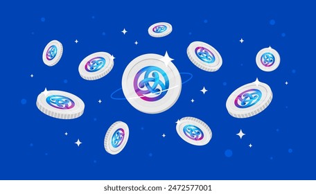 Astar (ASTR) coins falling from the sky. ASTR cryptocurrency concept banner background.