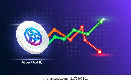 Astar coin white. Cryptocurrency token symbol with stock market investment trading graph green and red. Economic trends business concept. 3D Vector illustration.