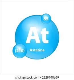 Astatine (At) icon structure chemical element round shape circle light blue. Chemical element of periodic table Sign with atomic number. Study in science for education. 3D Illustration vector. 