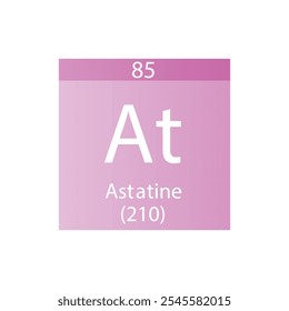 En la tabla periódica del elemento químico del halógeno de la astatina. Ilustración vectorial cuadrada plana simple, icono de estilo limpio simple con masa molar y número atómico para laboratorio, ciencia o clase de química.