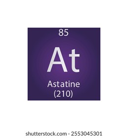 En la tabla periódica del elemento químico del halógeno de la astatina. Ilustración vectorial cuadrada plana simple, icono de estilo limpio simple con masa molar y número atómico para laboratorio, ciencia o clase de química.