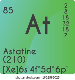 Astatine At Halogen Chemical Element vector illustration diagram, with atomic number, mass and electron configuration. Simple gradient design for education, lab, science class.
