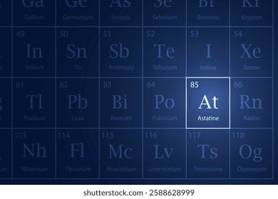 Astatine highlighted element in periodic table with glowing effect