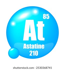 Ícone astatino. No elemento químico. Número atômico 85. Massa 210. Imagem de esfera azul.