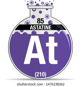 Astatine symbol on chemical round flask. Element number 85 of the Periodic Table of the Elements - Chemistry. Vector image