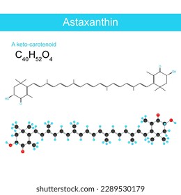 Astaxanthin. molecular chemical structural formula and model of keto-carotenoid. Vector illustration