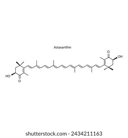 Astaxanthin skeletal structure diagram.Caratenoid compound molecule scientific illustration on white background.