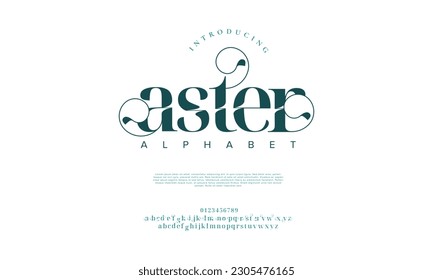 Aster abstract digital technology logo font alphabet. Minimal modern urban fonts for logo, brand etc. Typography typeface uppercase lowercase and number. vector illustration