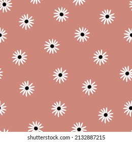 Flores elítticas Aster sin fisuras patrón vectorial. Flores de Chamomile blanco angustiadas sobre fondo negro. Diseño para impresiones, tela, tarjetas de invitación, decoración de bodas, papel pintado, murales de pared