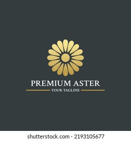 Logotipo de flores de aster para diseño de símbolos de empresa o producto sobre mareas. El mejor diseño de iconos de flores de margarita para todas sus necesidades de diseño.