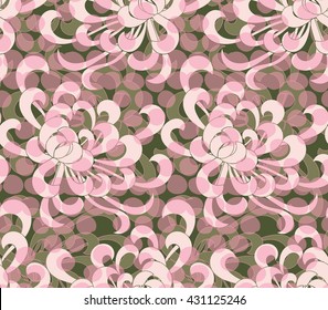Aster flower pink with overlaying dots.Seamless pattern. Floral fabric collection.