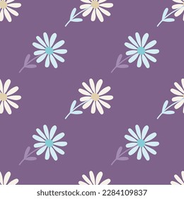 Aster flower seamless pattern. Little chamomile floral ornament wallpaper. Cute simple design for fabric, textile print, wrapping, cover. Vector illustration