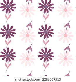 Aster flower seamless pattern. Little chamomile floral ornament wallpaper. Cute simple design for fabric, textile print, wrapping, cover. Vector illustration