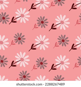 Aster flower seamless pattern. Little chamomile floral ornament wallpaper. Cute simple design for fabric, textile print, wrapping, cover. Vector illustration