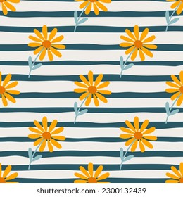 Aster flower seamless pattern. Little chamomile floral ornament wallpaper. Cute simple design for fabric, textile print, wrapping, cover. Vector illustration