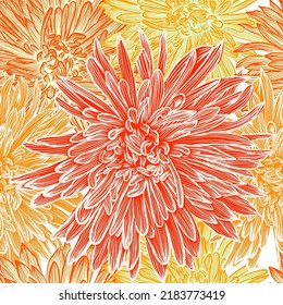 Aster flowers seamless pattern. Vector illustration