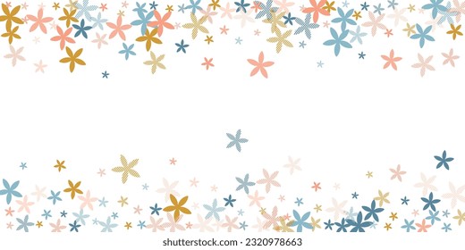 Aster simple flowers vector illustration. Pretty garden bloom shapes scattered. Cinco De Mayo holiday backdrop. Trendy flowers Aster primitive bloom. Stripy petals.