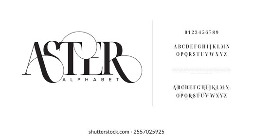 Aster typography beauty fashion elegant minimalist serif italic fonts decorative wedding vintage retro logos. Minimal luxury font alphabet logo. Vector illustration