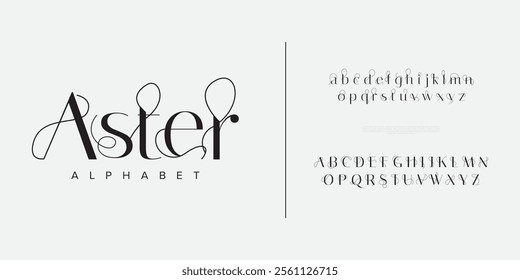 Aster typography beauty fashion elegant minimalist serif italic fonts decorative wedding vintage retro logos. Minimal luxury font alphabet logo. Vector illustration