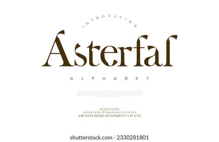 Asterfal elegant luxury abstract wedding fashion logo font alphabet. Minimal classic urban fonts for logo, brand etc. Typography typeface uppercase lowercase and number. vector illustration