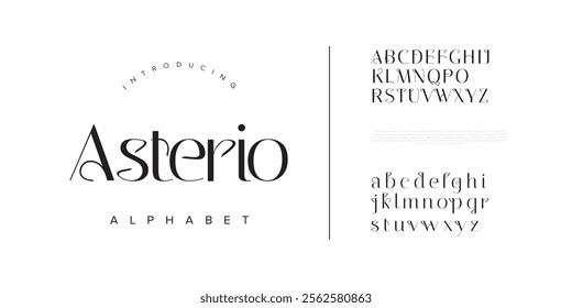 Asterio typography beauty fashion elegant minimalist serif italic fonts decorative wedding vintage retro logos. Minimal luxury font alphabet logo. Vector illustration