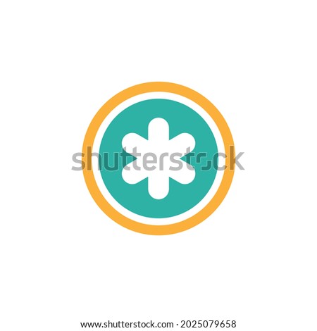 asterisk footnote in blue circle. Asterisk sign. Flat icon of asterisk isolated on white background. Vector illustration. Star note symbol for more information