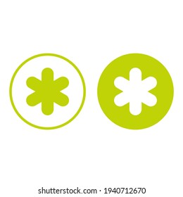 Asterisk footnote in green circle. icons set. Asterisk sign. Flat icon of asterisk isolated on white background. Vector illustration. Star note symbol for more information