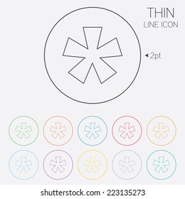 Asterisk footnote sign icon. Star note symbol for more information. Thin line circle web icons with outline. Vector