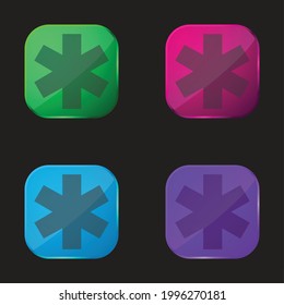 Asterisk four color glass button icon