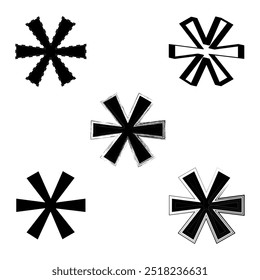 Sternchen-Symbol-Set. Stilisierte schwarze Sternsymbole. Variationen mit unterschiedlichen Linieneffekten. Vektorgrafik.