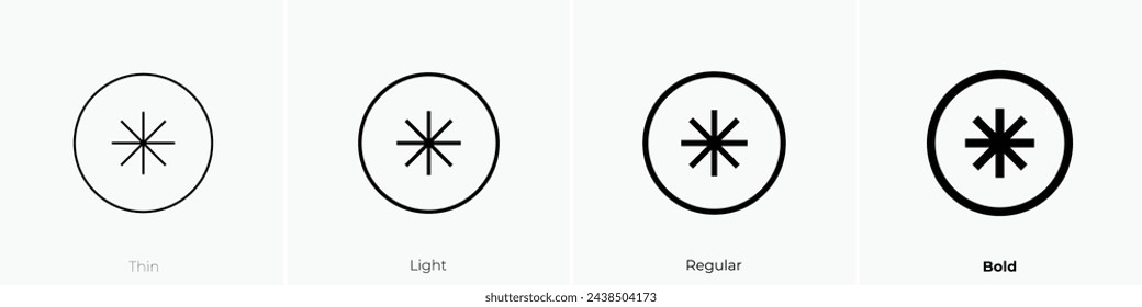 asterisk icon. Thin, Light Regular And Bold style design isolated on white background