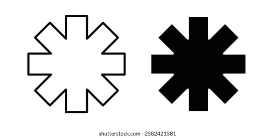 Asterisk icons pack vectors in black flat and strokes
