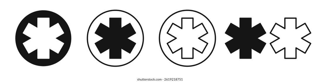 Asterisk icons set in solid black and stroke line style