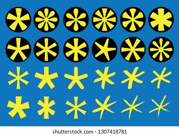 Asterisk icons set. Vector illustration.
