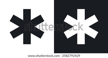 Asterisk icons set vectors black and colored style