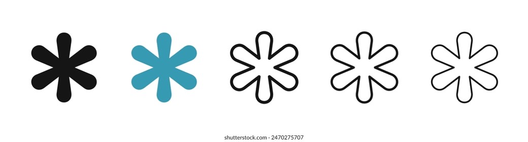 Asterisk line icon set. password or passcode asterisk vector icon for UI designs.