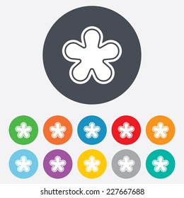 Asterisk round footnote sign icon. Star note symbol for more information. Round colourful 11 buttons. Vector