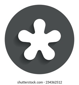 Asterisk round footnote sign icon. Star note symbol for more information. Gray flat button with shadow. Modern UI website navigation. Vector