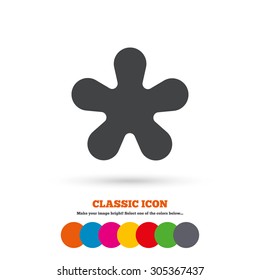 Asterisk round footnote sign icon. Star note symbol for more information. Classic flat icon. Colored circles. Vector