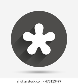Asterisk round footnote sign icon. Star note symbol for more information. Circle flat button with shadow. Vector